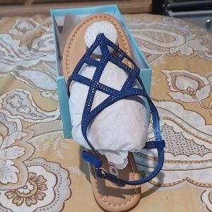 Soda Navy Blue Strappy Flat Sandals